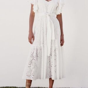 Zara White Ruffled Tie Front Midi Dress
